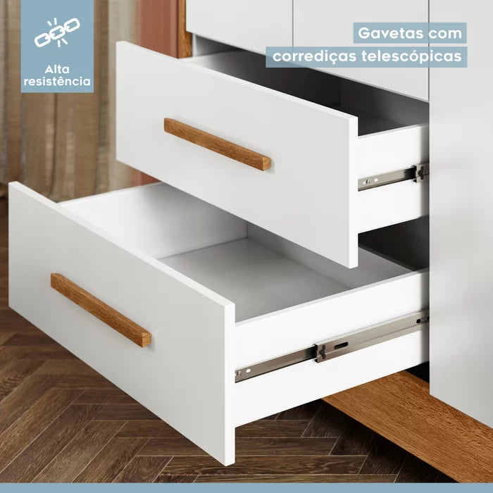 Kit Quarto de Bebê Completo 100% MDF com Cômoda, Berço e Guarda Roupa