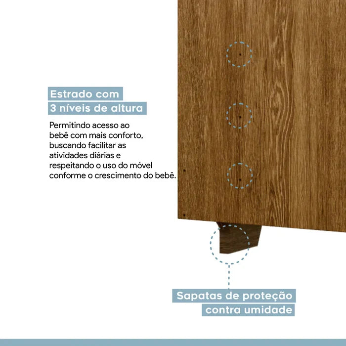 Kit Quarto de Bebê Completo 100% MDF com Cômoda, Berço e Guarda Roupa