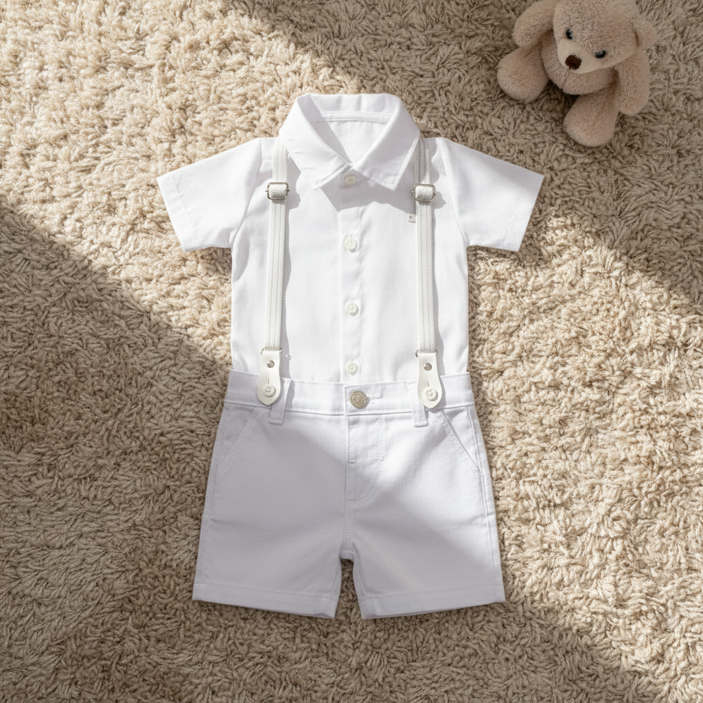 Conjunto Body Cotton Linen com Shorts Sarja Color e Suspensório Removível Paraiso