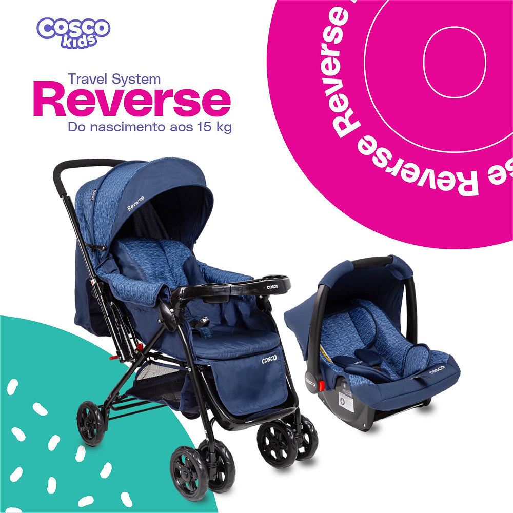 Conjunto Cosco - Carrinho com Bebê Comforto Travel System Reverse DUO