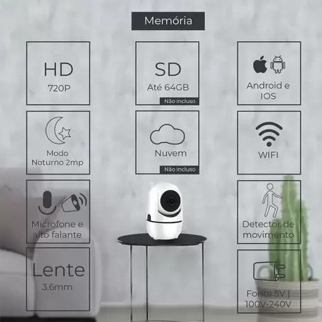 Babá Eletrônica Câmera Sem Fio Wifi Visão Noturna Microfone