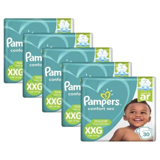 KIT COM 5 PACOTES PAMPERS CONFORT SEC + 5 Lenços Umedecidos