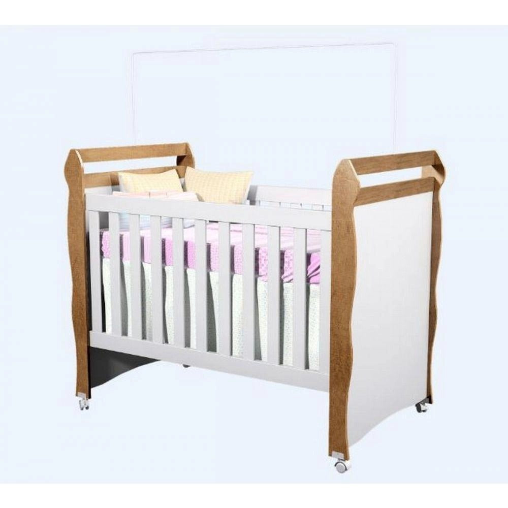 Berço Mini Cama Branco/Amadeirado Carolina Baby