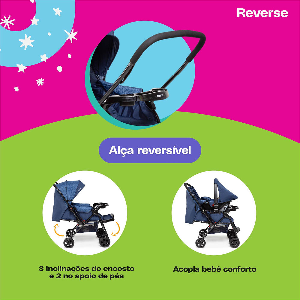 Conjunto Cosco - Carrinho com Bebê Comforto Travel System Reverse DUO
