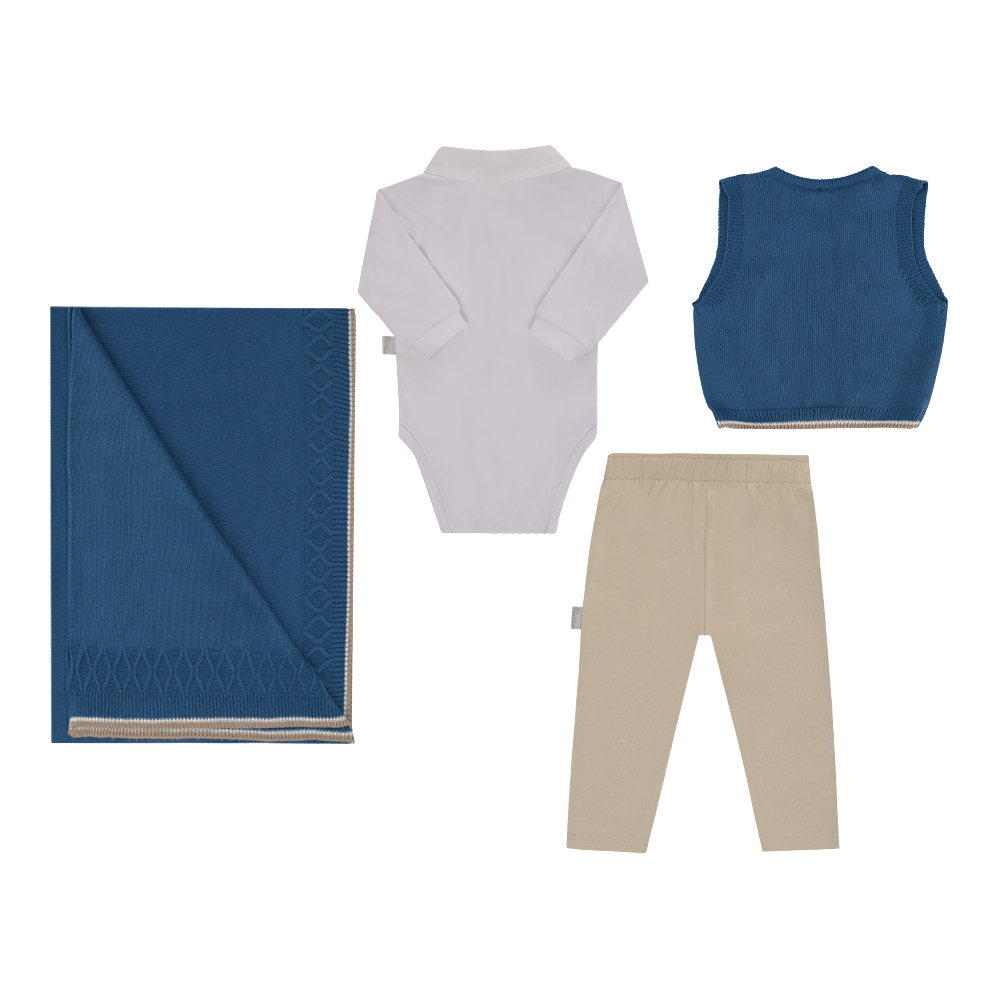 Saída Maternidade Masculina 4 Peças Tricô e Malha Conforto Paraiso