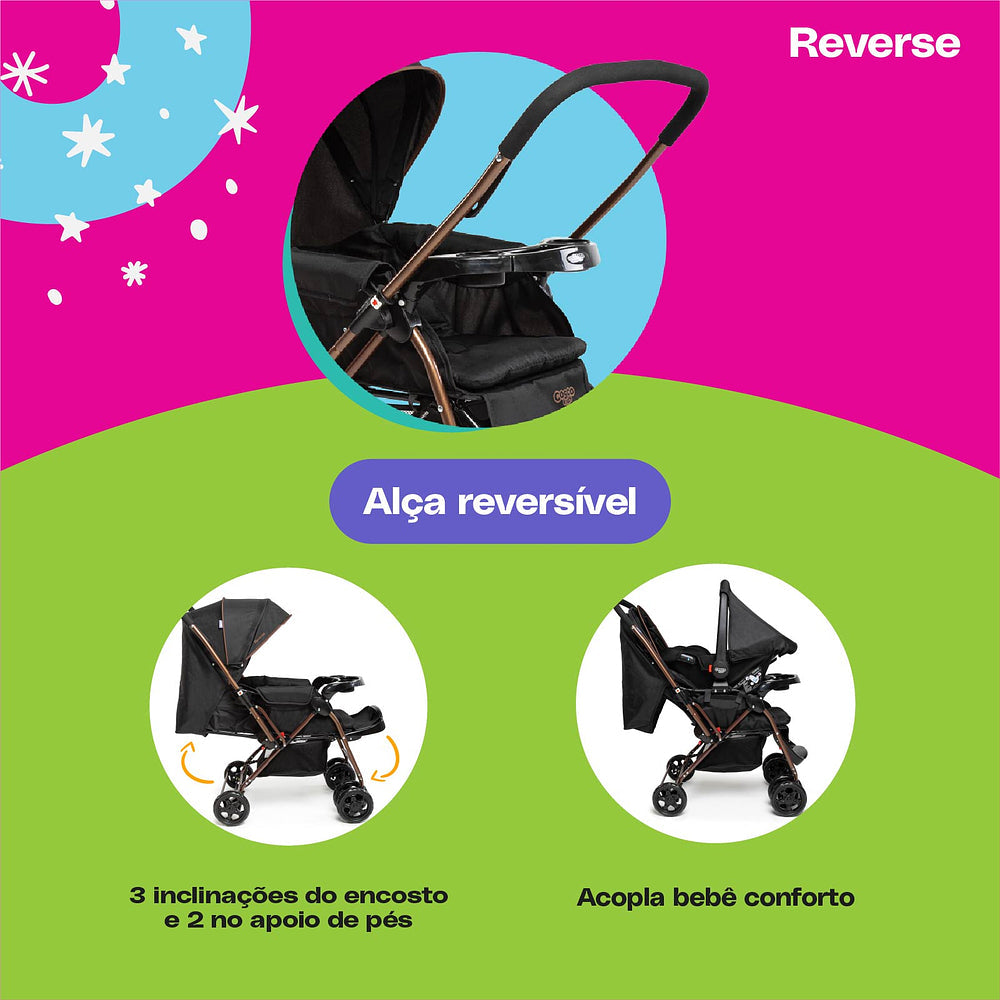 Conjunto Cosco - Carrinho com Bebê Comforto Travel System Reverse DUO