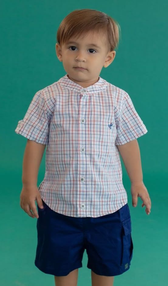 CONJUNTO CAMISA MANGA CURTA BOTÕES XADREZ E BERMUDA MENINO PRECOCE