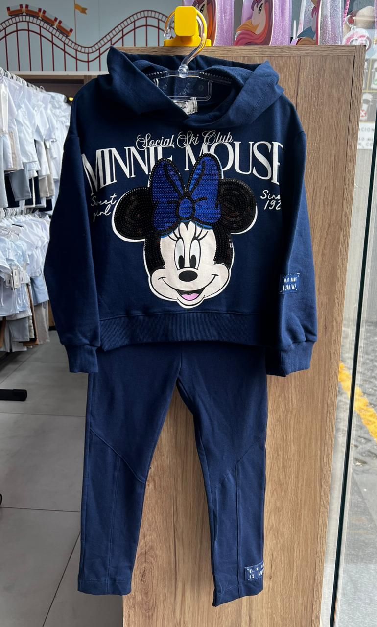 CONJUNTO CASACO MANGA LONGA MINNIE MOUSE PAETES SKI CLUB E CALÇA MENINA ANIMÊ