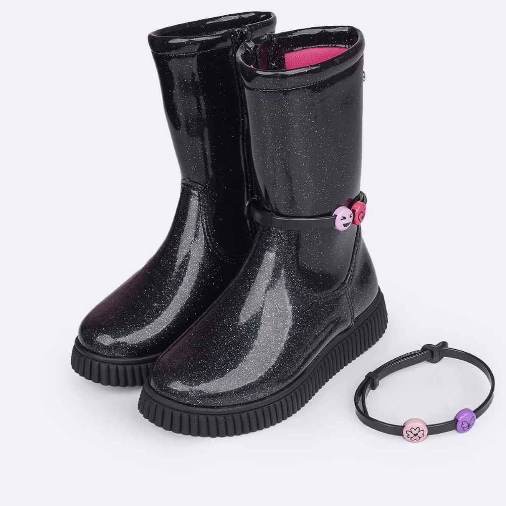 Bota Infantil Menina Pampili Candy Miçangas Preta