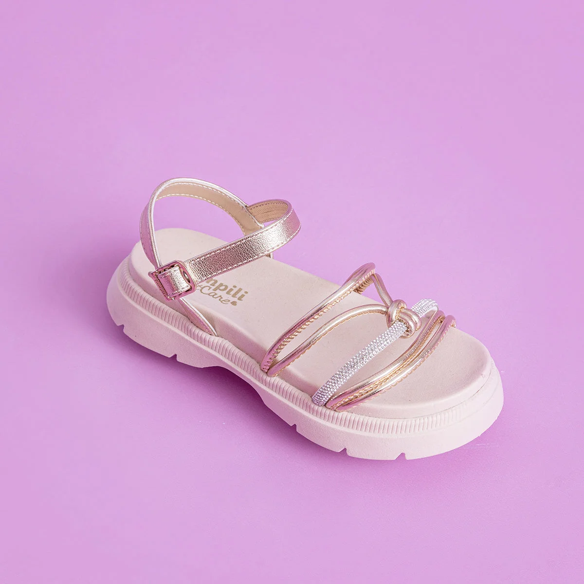 Sandália Infantil Pampili Anny Tratorada Tira Strass Dourada