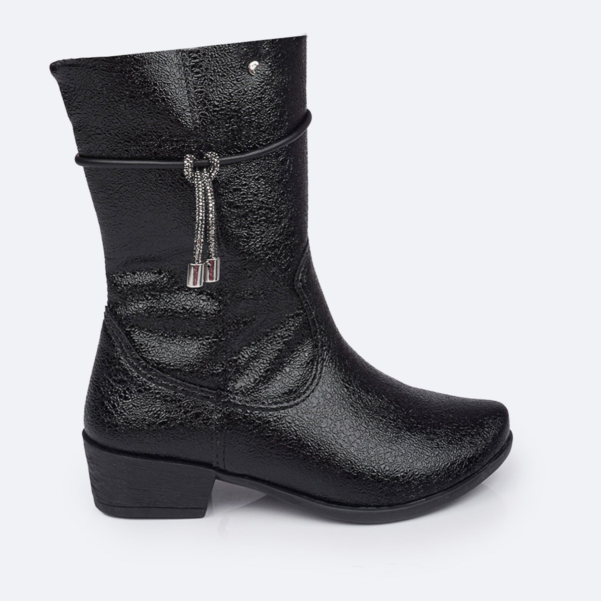 Bota Texana Infantil Feminina Pampili Cordão em Strass Preta