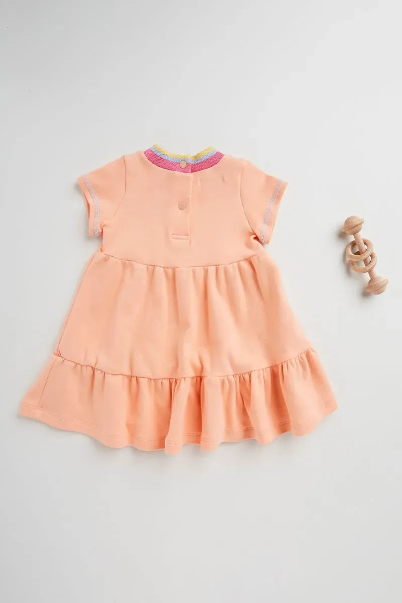 Vestido Midi Infantil para Bebê Menina em Malha com Gola de Tricô e Bordado