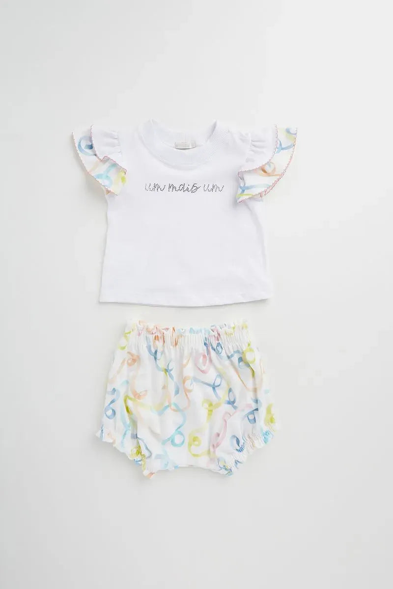 Conjunto Infantil para Bebê Blusa e Short de Malha com Estampa de Fitas