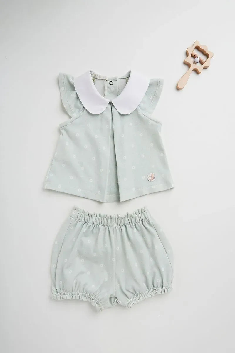 Conjunto Infantil para Bebê Bata e Short de Malha com Bolinhas