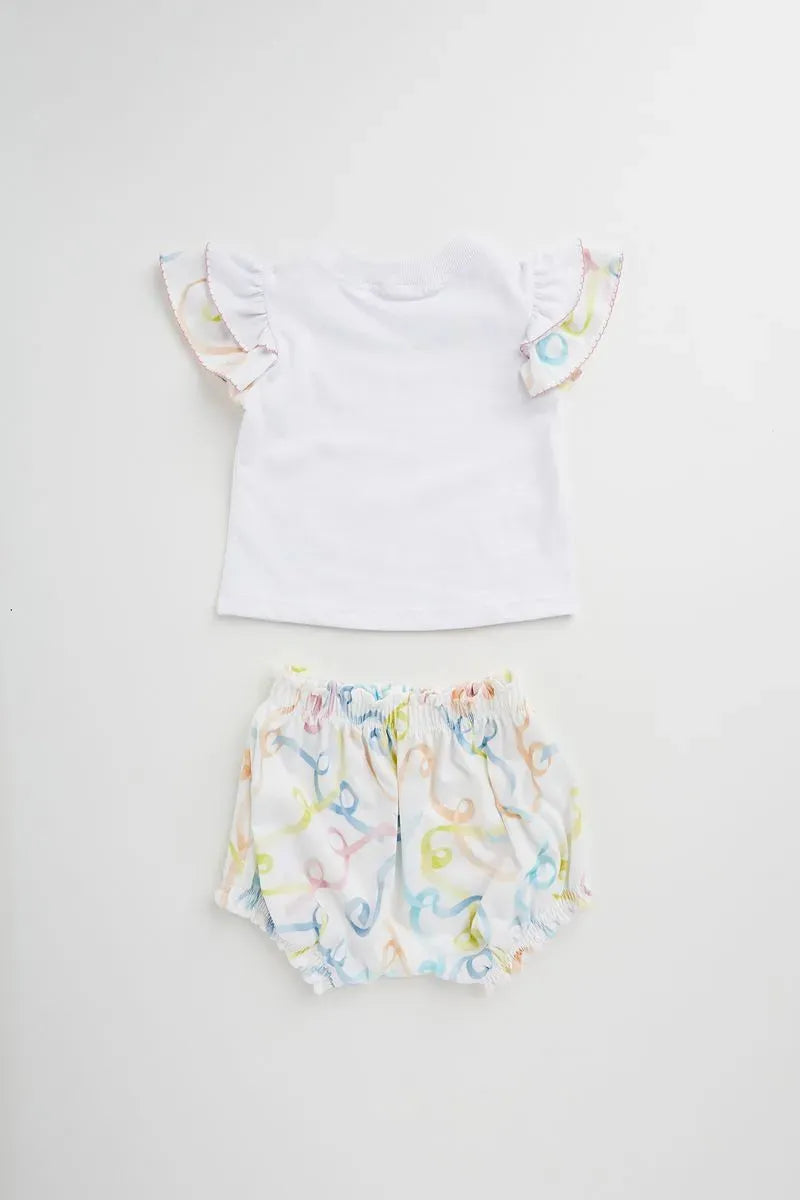 Conjunto Infantil para Bebê Blusa e Short de Malha com Estampa de Fitas