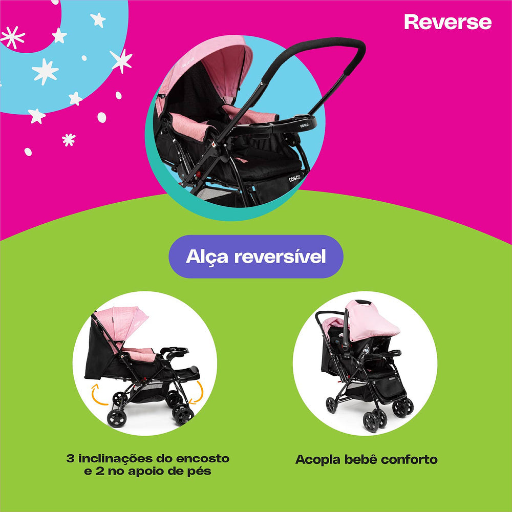 Conjunto Cosco - Carrinho com Bebê Comforto Travel System Reverse DUO