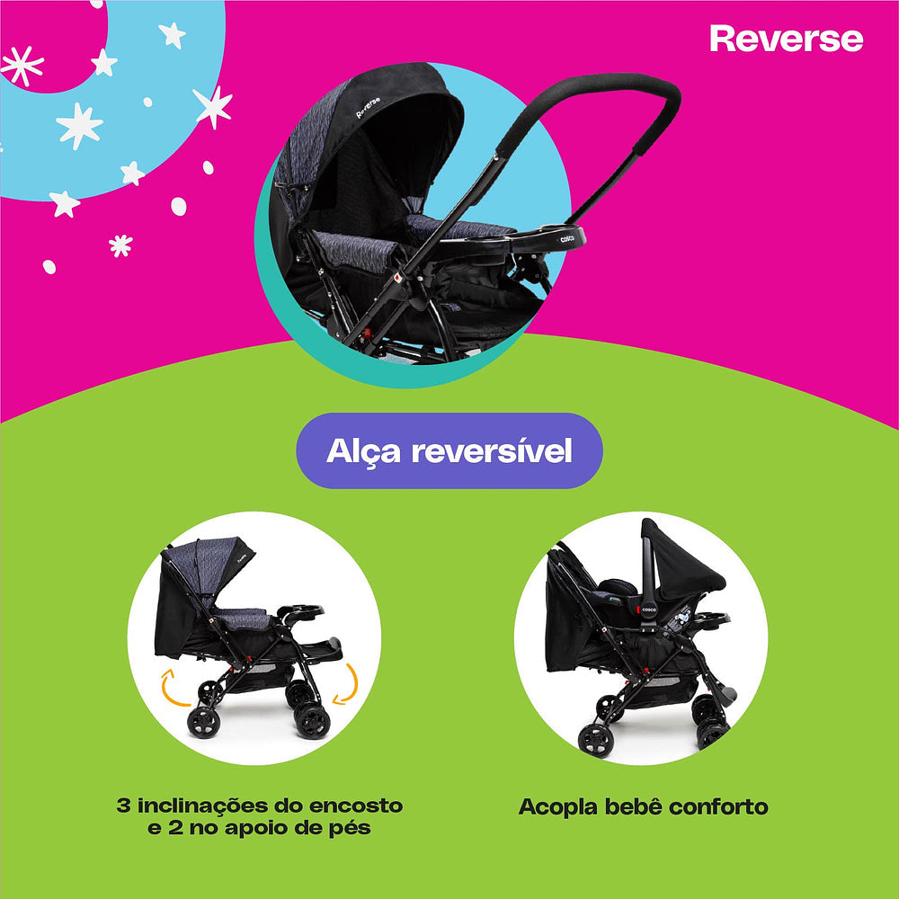 Conjunto Cosco - Carrinho com Bebê Comforto Travel System Reverse DUO