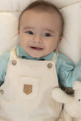 Conjunto Jardineira Longa em Sarja com Body Manga Longa Estampado Leve Paraiso