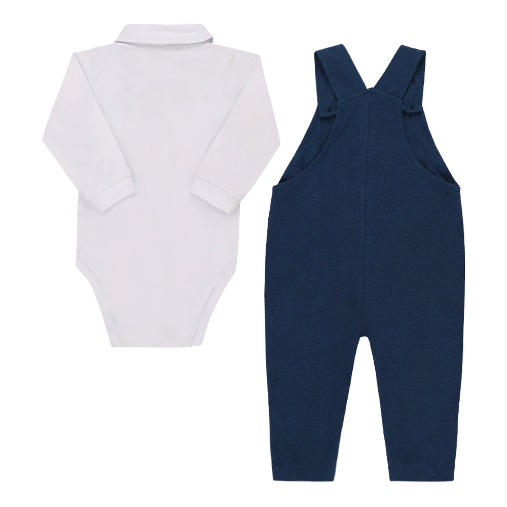 Conjunto Macacão Longo Malha Texturizada com Body Manga Longa e Gravata Removível Paraiso