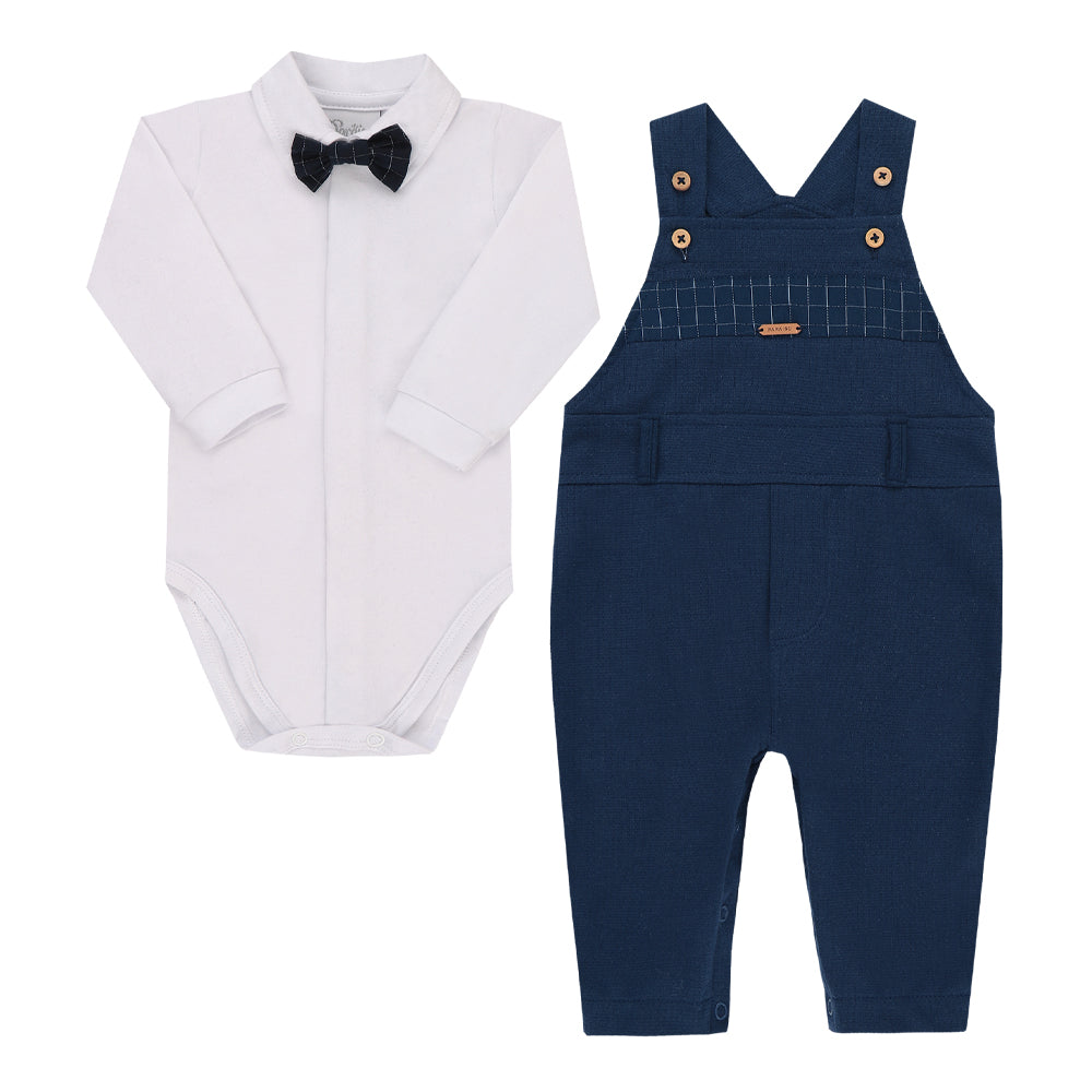 Conjunto Macacão Longo Malha Texturizada com Body Manga Longa e Gravata Removível Paraiso