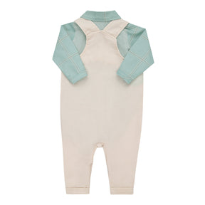 Conjunto Jardineira Longa em Sarja com Body Manga Longa Estampado Leve Paraiso