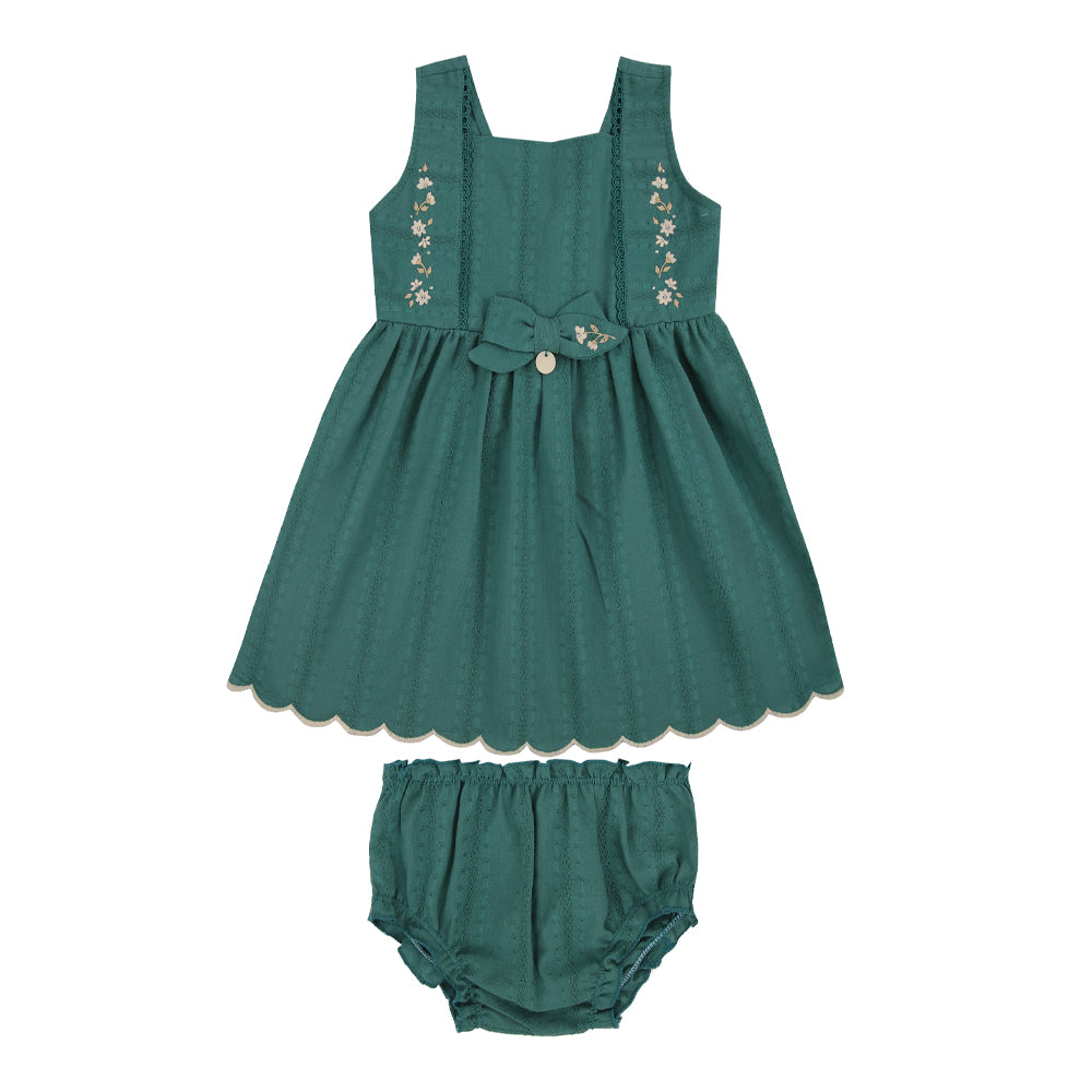 Vestido Jacquard Bordado com Renda, Laço Decorativo e Calcinha com Cós Elástico Infantil Paraiso 18686