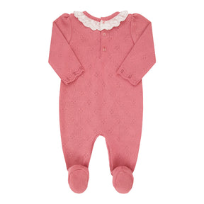 Macacão Longo Feminino Paraiso Tricô Rosê com Punhos Zig Zag e Gola Delicada