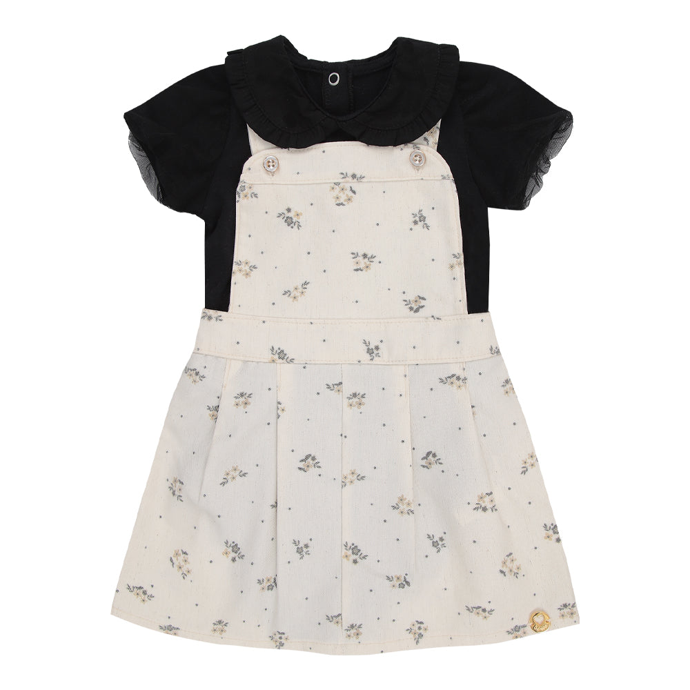 Conjunto Paraiso Jardineira Linho com Body Babados e Tule Feminino Bebê