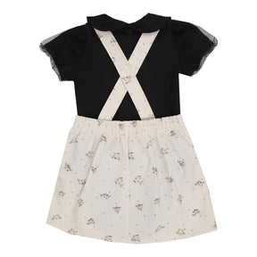 Conjunto Paraiso Jardineira Linho com Body Babados e Tule Feminino Bebê