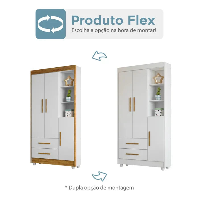Kit Quarto de Bebê Completo 100% MDF com Cômoda, Berço e Guarda Roupa