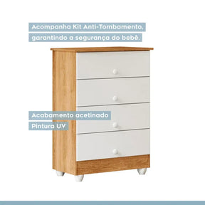 Kit Quarto de Bebê Completo 100% MDF com Cômoda, Berço e Guarda Roupa