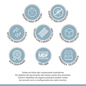 Kit Quarto de Bebê Completo 100% MDF com Cômoda, Berço e Guarda Roupa