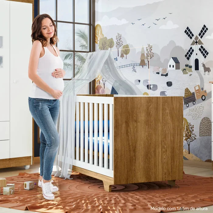Kit Quarto de Bebê Completo 100% MDF com Cômoda, Berço e Guarda Roupa