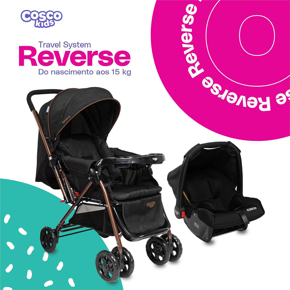 Conjunto Cosco - Carrinho com Bebê Comforto Travel System Reverse DUO