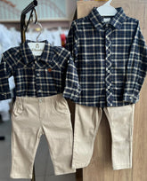 CONJUNTO CAMISA MANGA LONGA XADREZ BOTÕES E CALÇA SARJA MENINO ANJOS BABY