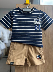 CONJUNTO CAMISETA MANGA CURTA LISTRADO MICKEY MOUSE BASEBALL ESPORTE E BERMUDA MENINO YOUCCIE