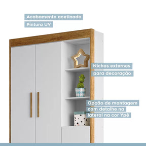 Kit Quarto de Bebê Completo 100% MDF com Cômoda, Berço e Guarda Roupa