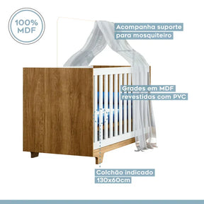 Kit Quarto de Bebê Completo 100% MDF com Cômoda, Berço e Guarda Roupa