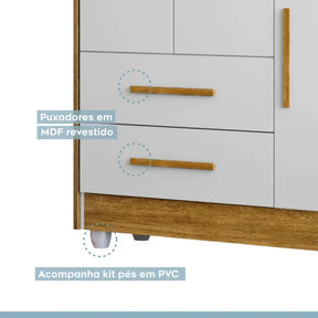 Kit Quarto de Bebê Completo 100% MDF com Cômoda, Berço e Guarda Roupa