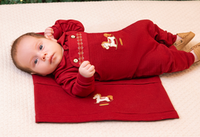 Saída Maternidade Macacão Jardineira em Malha Texturizada com Bordados e Manta Elegante Infantil Paraiso 18592