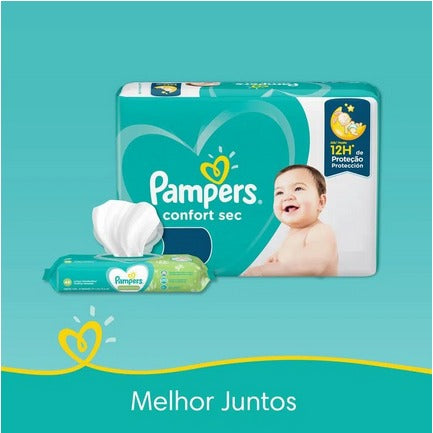 KIT COM 5 PACOTES PAMPERS CONFORT SEC + 5 Lenços Umedecidos