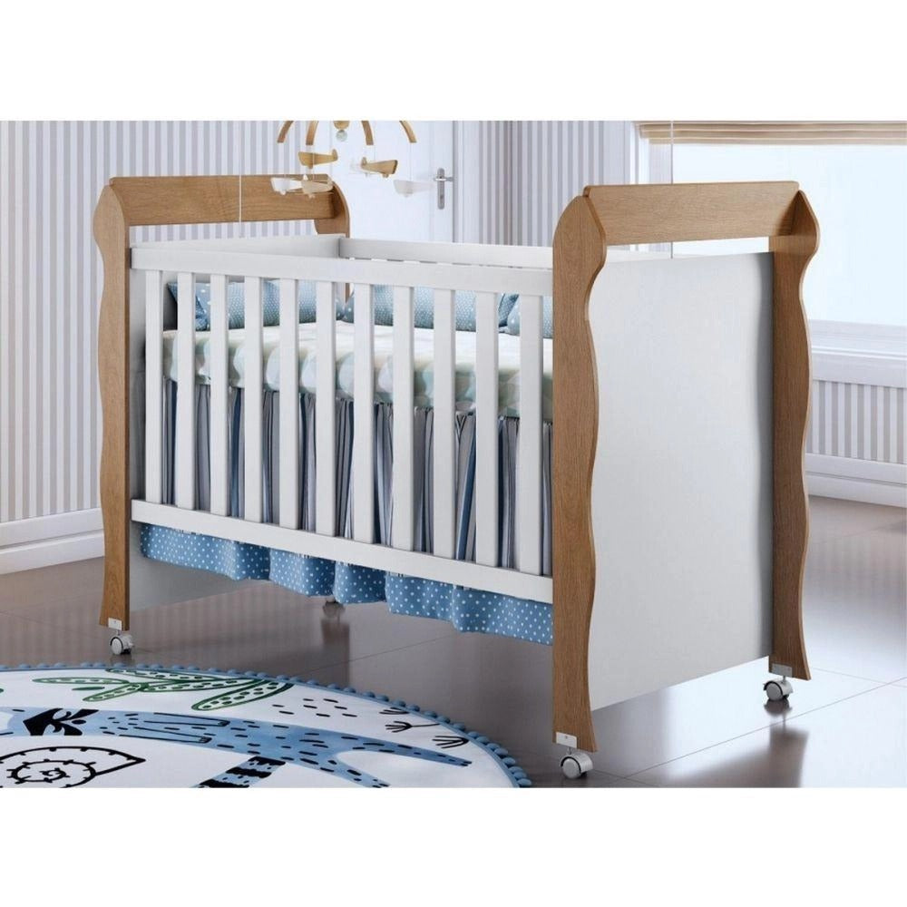 Berço Mini Cama Branco/Amadeirado Carolina Baby