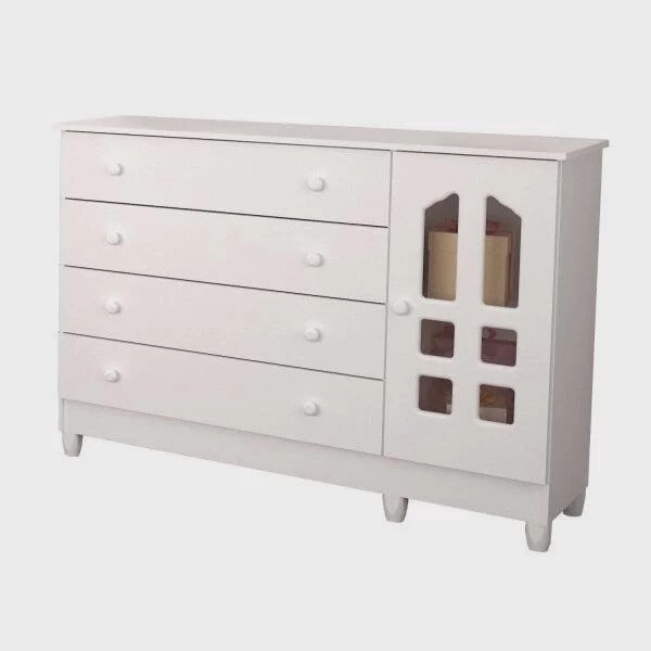Cômoda de Bebê 1 Porta 4 Gavetas / Branco Brilho