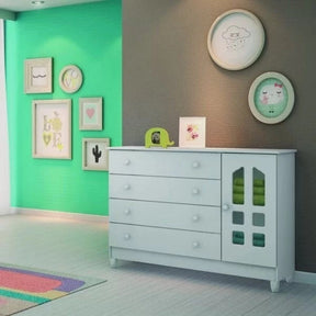 Cômoda de Bebê 1 Porta 4 Gavetas / Branco Brilho