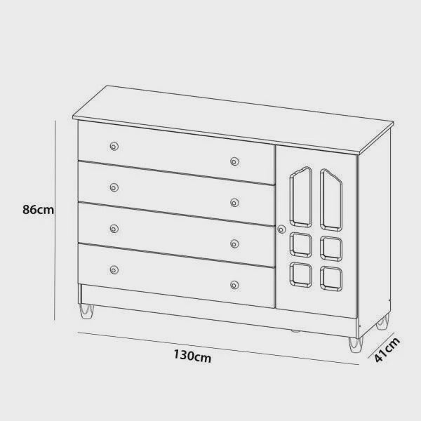 Cômoda de Bebê 1 Porta 4 Gavetas / Branco Brilho