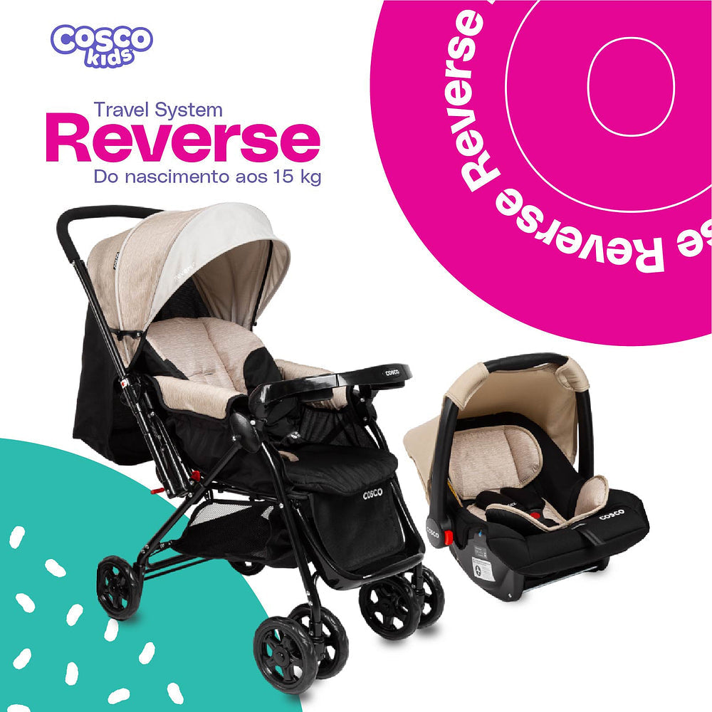 Conjunto Cosco - Carrinho com Bebê Comforto Travel System Reverse DUO