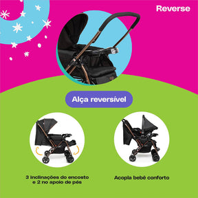Conjunto Cosco - Carrinho com Bebê Comforto Travel System Reverse DUO