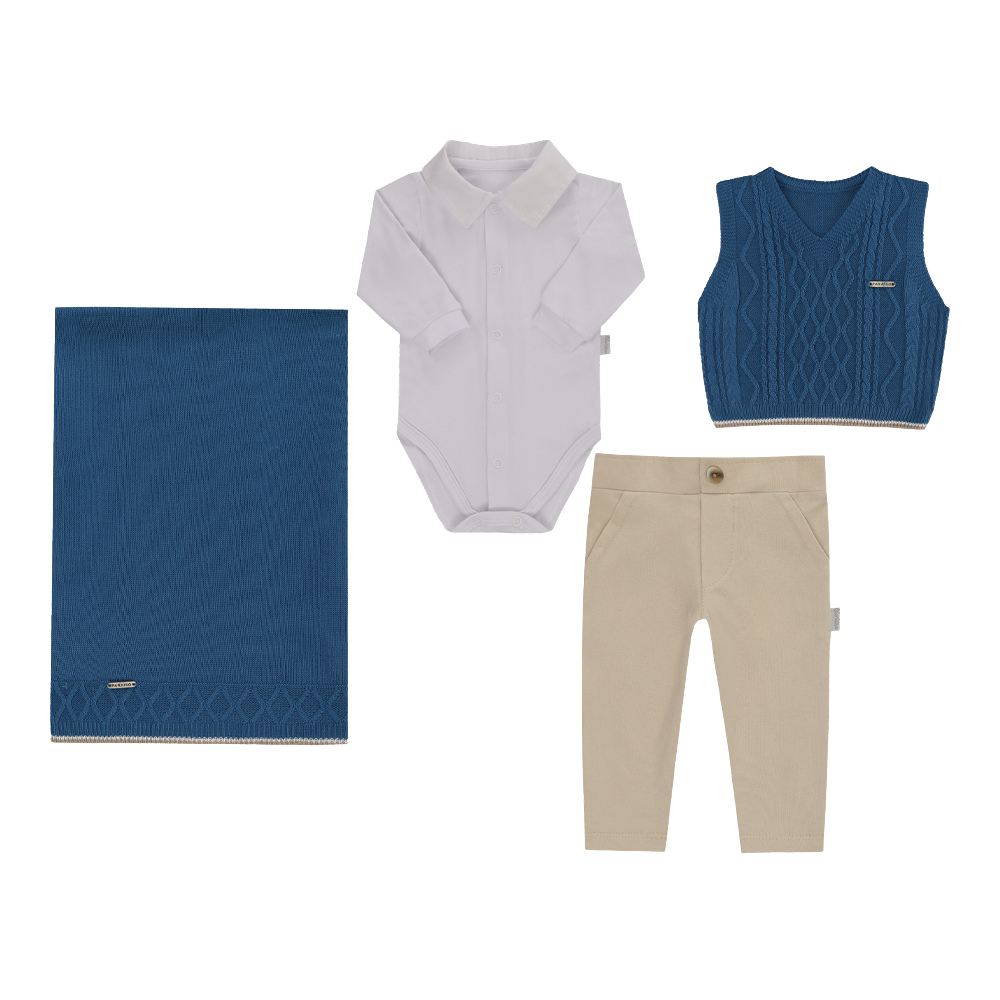 Saída Maternidade Masculina 4 Peças Tricô e Malha Conforto Paraiso