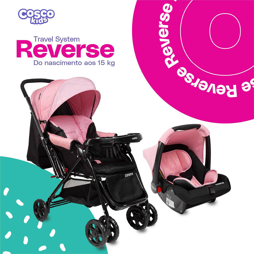 Conjunto Cosco - Carrinho com Bebê Comforto Travel System Reverse DUO