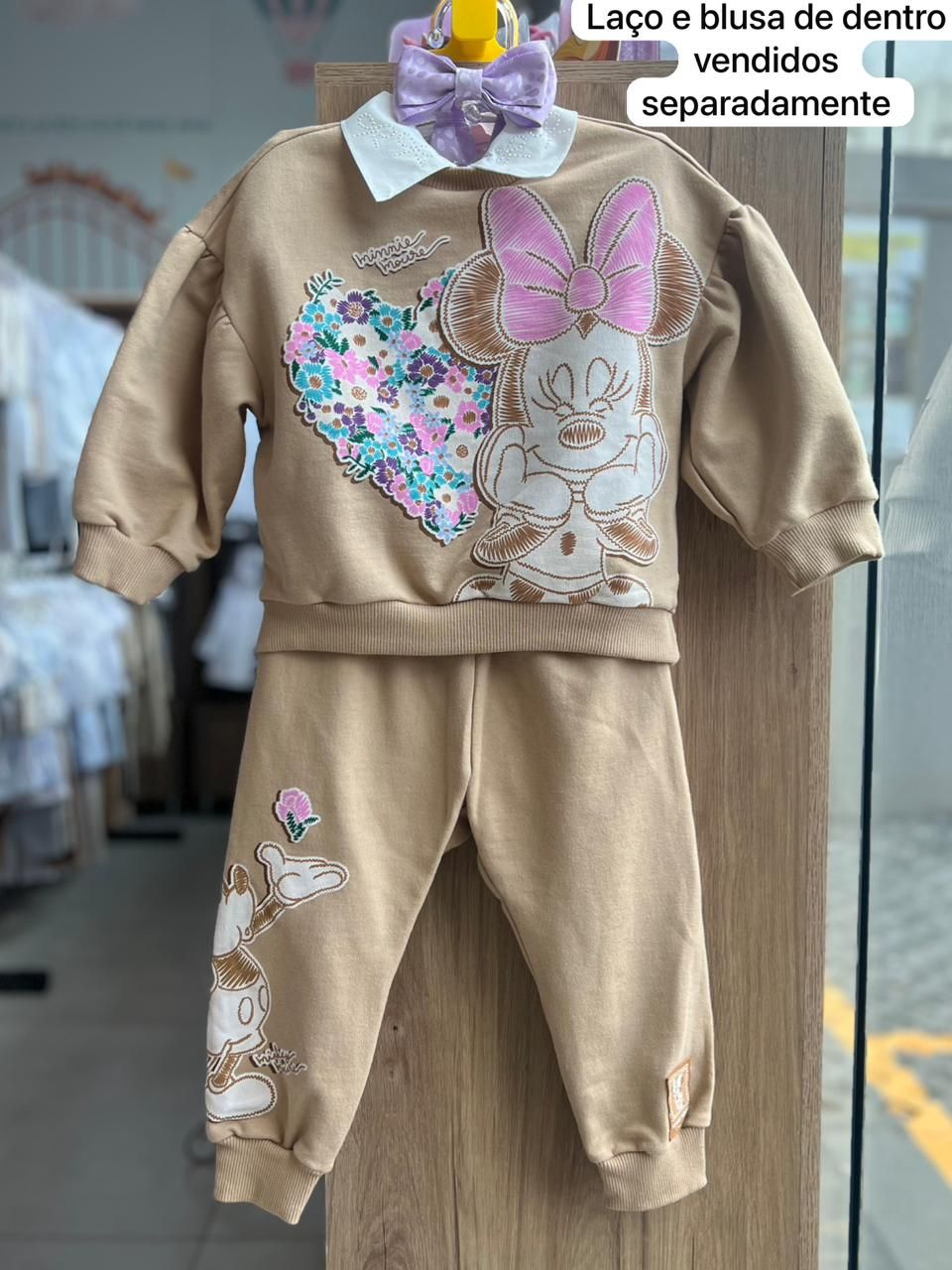 CONJUNTO CASACO MANGA LONGA MOLETOM MINNIE E MICKEY FLOR E CALÇA MENINA ANIME